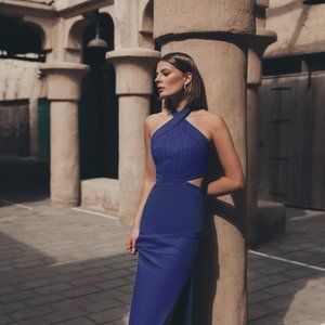 Halter neck cutout slim maxi cocktail dress